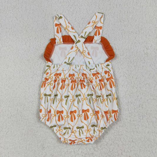 Orange green bows print Baby Romper SR3148