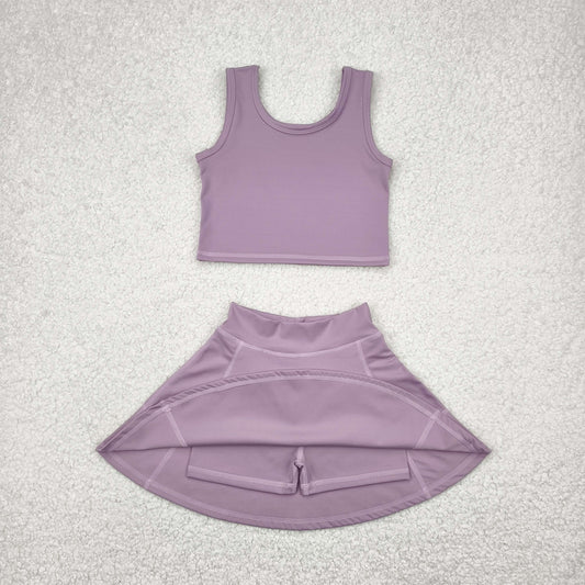 purple solid sleeveless girls Dress