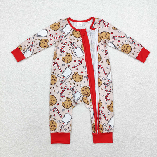 Christmas Cookie milk Baby Romper With zipper( material contains bamboo )