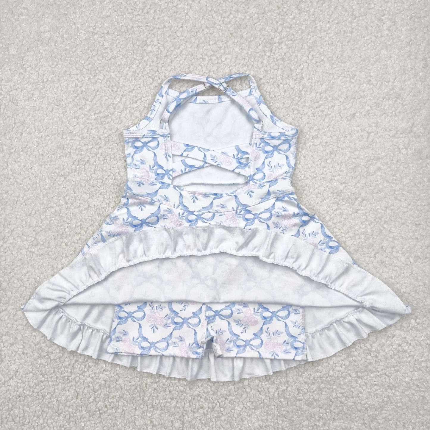 blue bows pink flowers yoga sleeveless print girl set