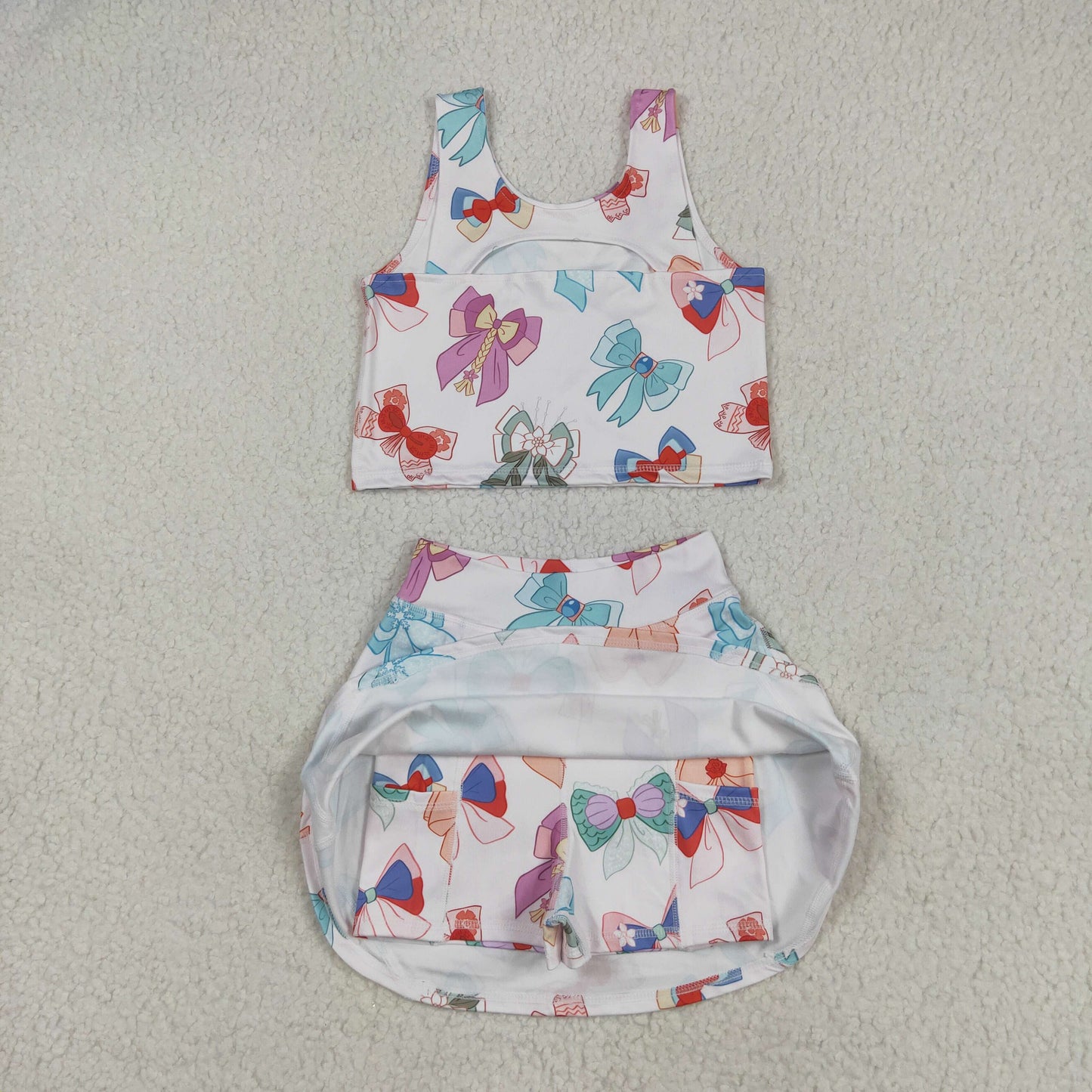 Cartoon Bows print sleeveless girl yoga set