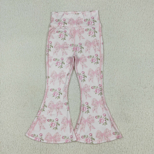 pink Flowers bows Yoga Bell Pants P0768