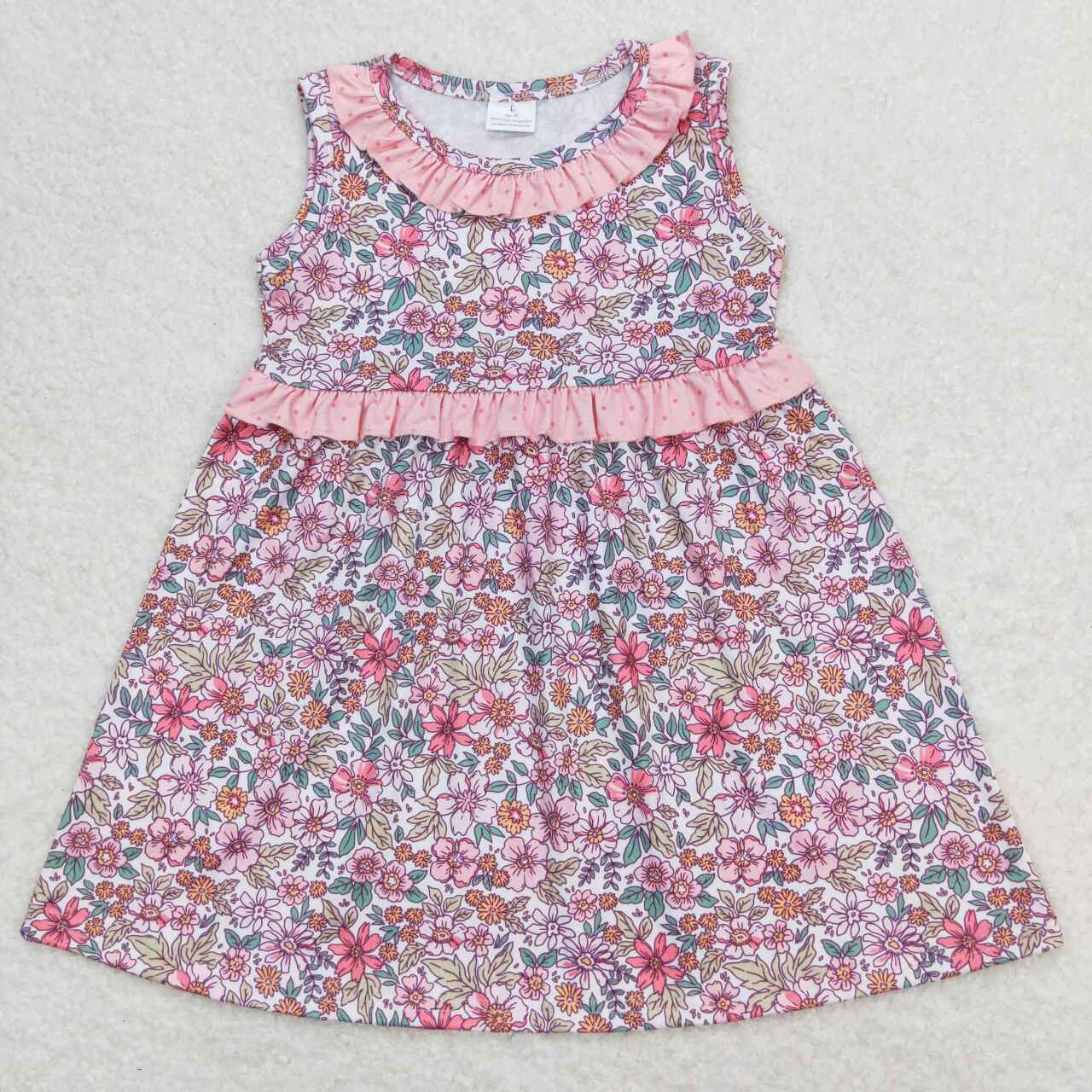 pink floral sleeveless trim Girls dress