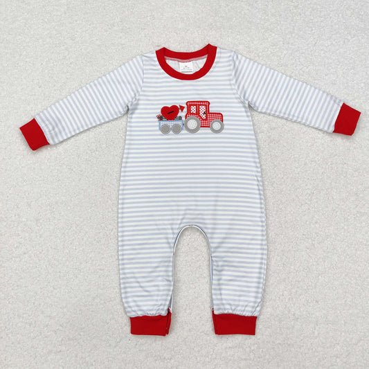 Valentine's Day striped hearts Embroidery Baby Romper
