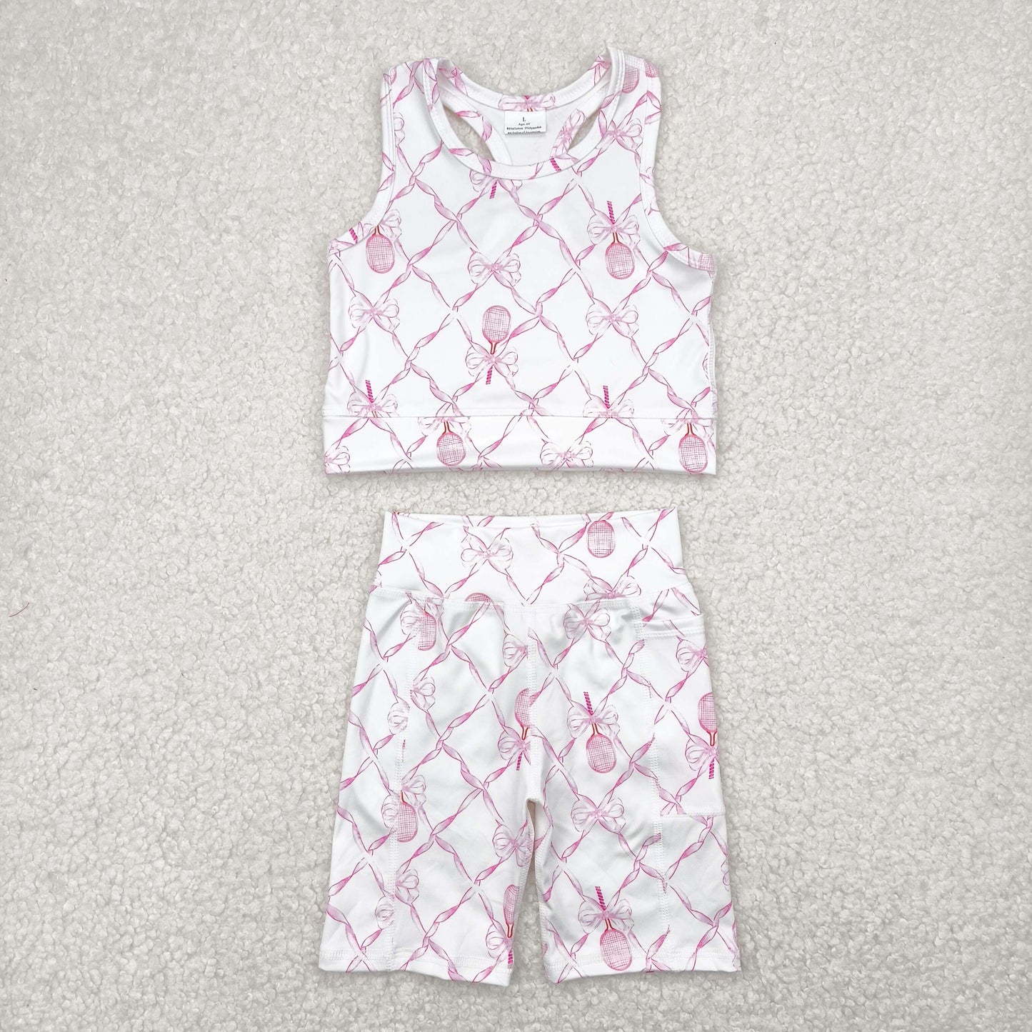 pink bows vest Girls Suit Summer Set