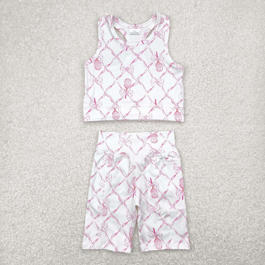 pink bows vest Girls Suit Summer Set