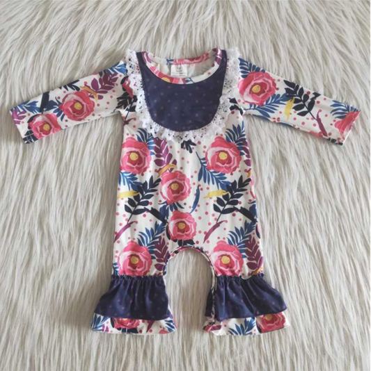 Navy Flowers girls romper