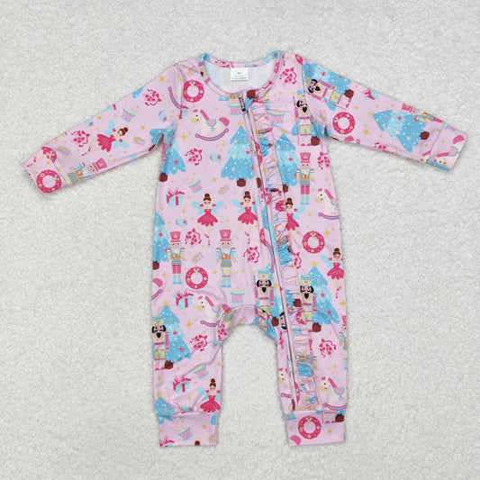 Christmas pink cartoon Baby Romper With zipper