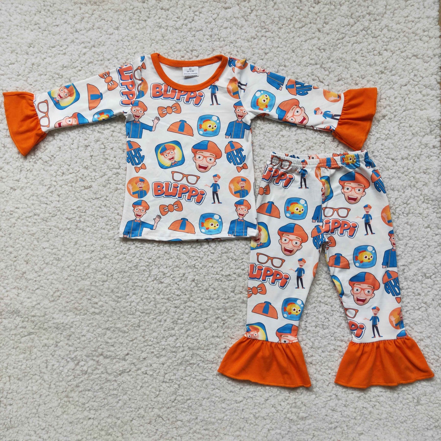 Orange Cartoon Ruffle Girls Paj