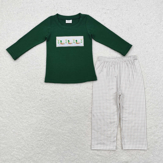 Green duck Embroidered plaid Boy Set