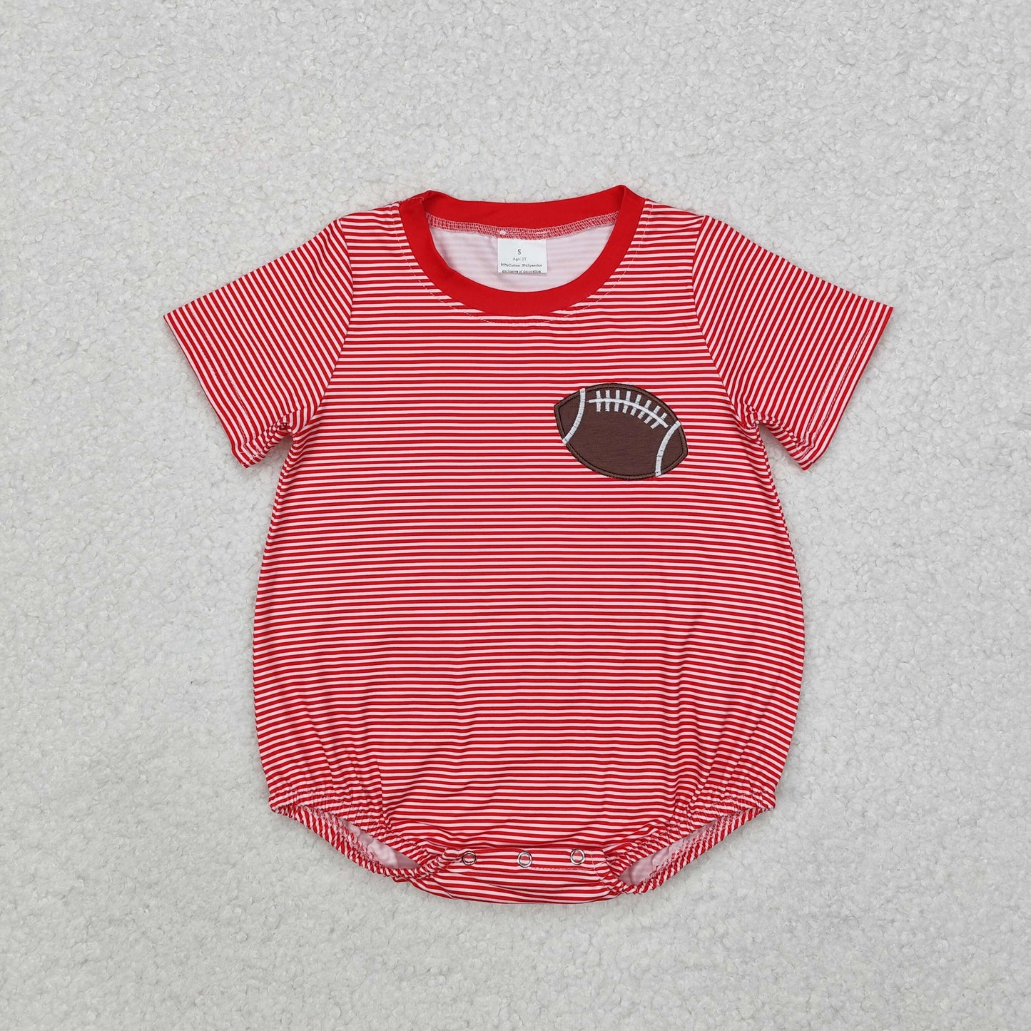 Red stripe embroidery baseball Baby Romper