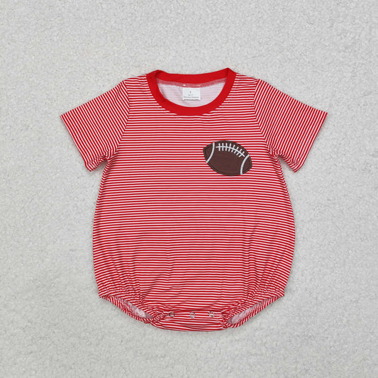 Red stripe embroidery baseball Baby Romper