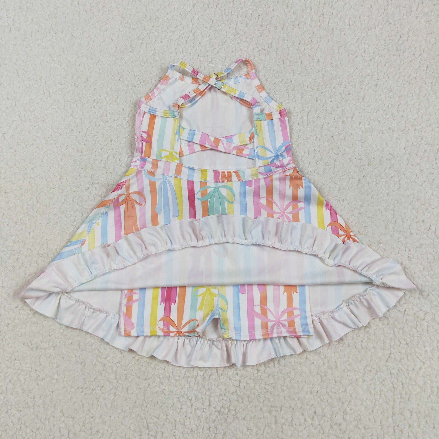 Colorful bows stripe yoga sleeveless Dress print girl set