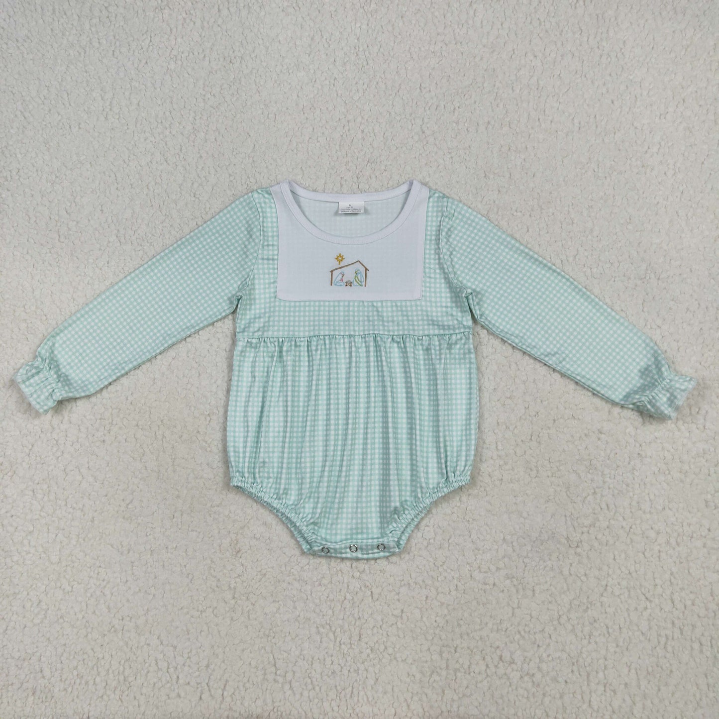 green plaid Christmas house embroidery Baby Romper LR2265