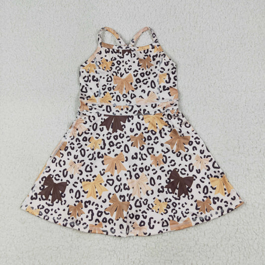 brown beige leopard yoga sleeveless print girl dress GSD2649