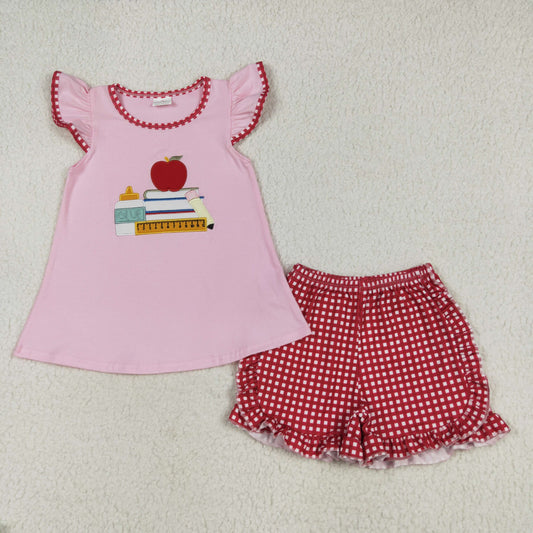 Apple books embroidery Girls Suit Summer Set GSSO2069