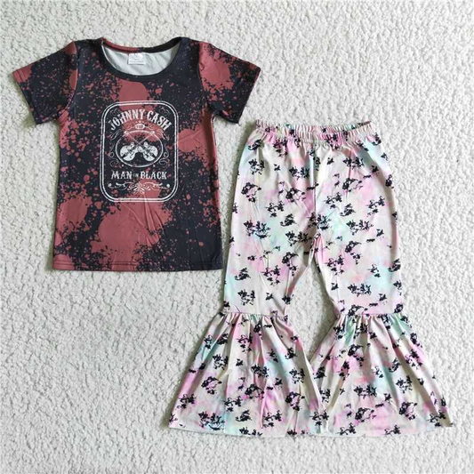 guitar print short sleeve girls Set