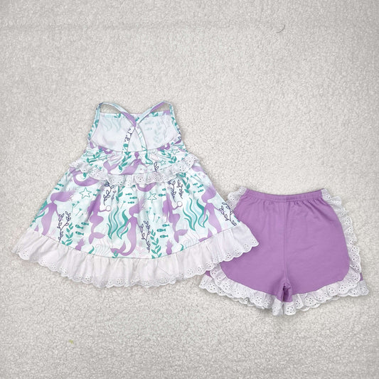 Purple flowers Girls Suit Summer Set