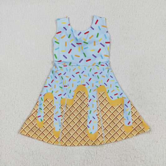 Blue candy sprinkle print yoga sleeveless print girl dress