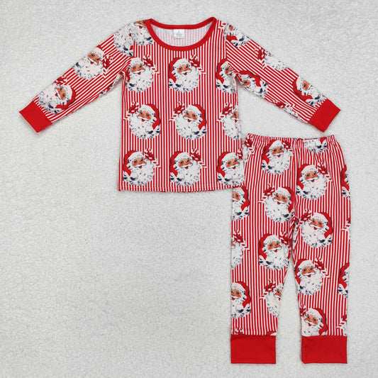 Christmas Red stripe Santa print Long Sleeve Pajamas ( material contains bamboo )