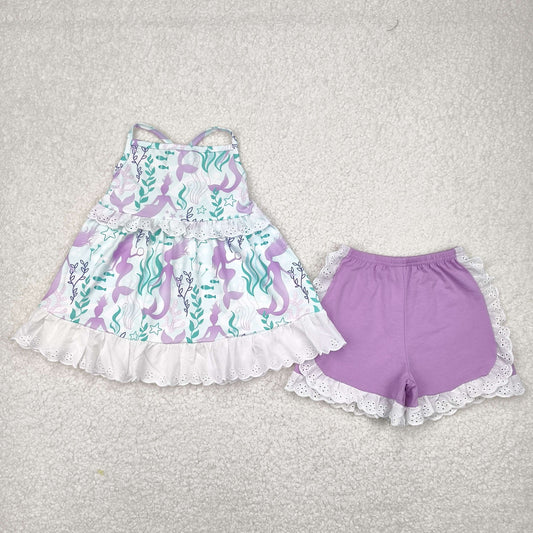 Purple flowers Girls Suit Summer Set