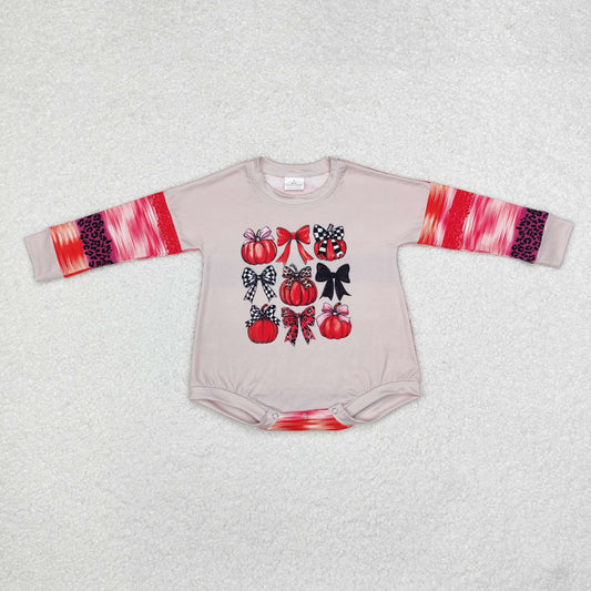 Halloween bow pumpkin long sleeves romper
