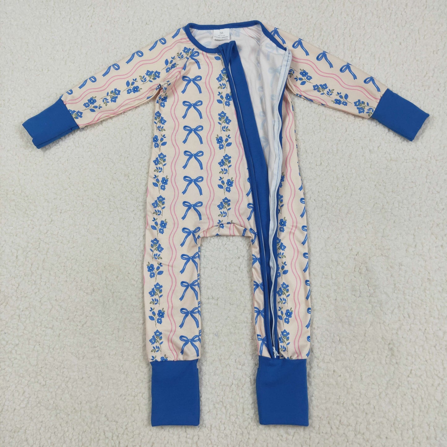 blue bows print Baby RomperLR2327