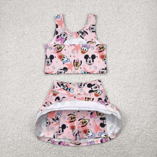 pink cartoon yoga sleeveless girl set