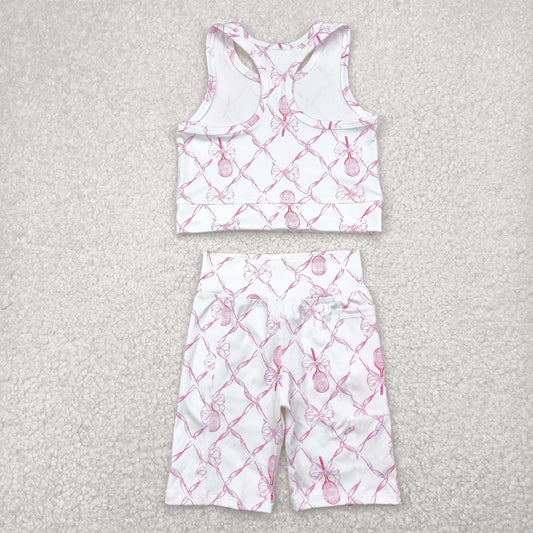 pink bows vest Girls Suit Summer Set