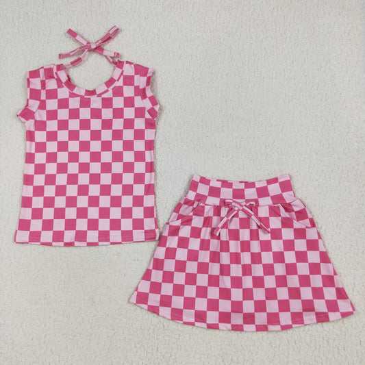 hot Pink Plaid Print Girls SetGSD2584