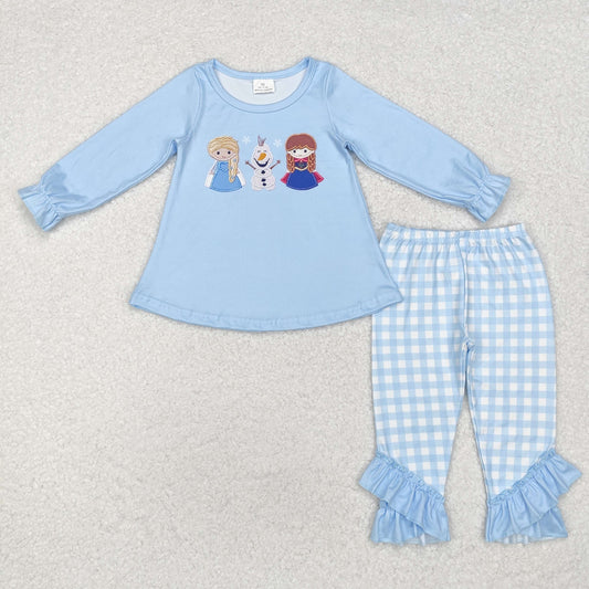 Blue plaid long sleeve girls set