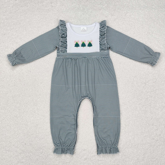 Christmas Embroidery stripe tree Baby Romper