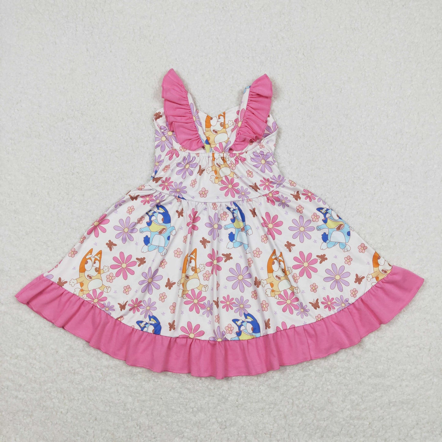 Pink Cartoon dog flowers dress