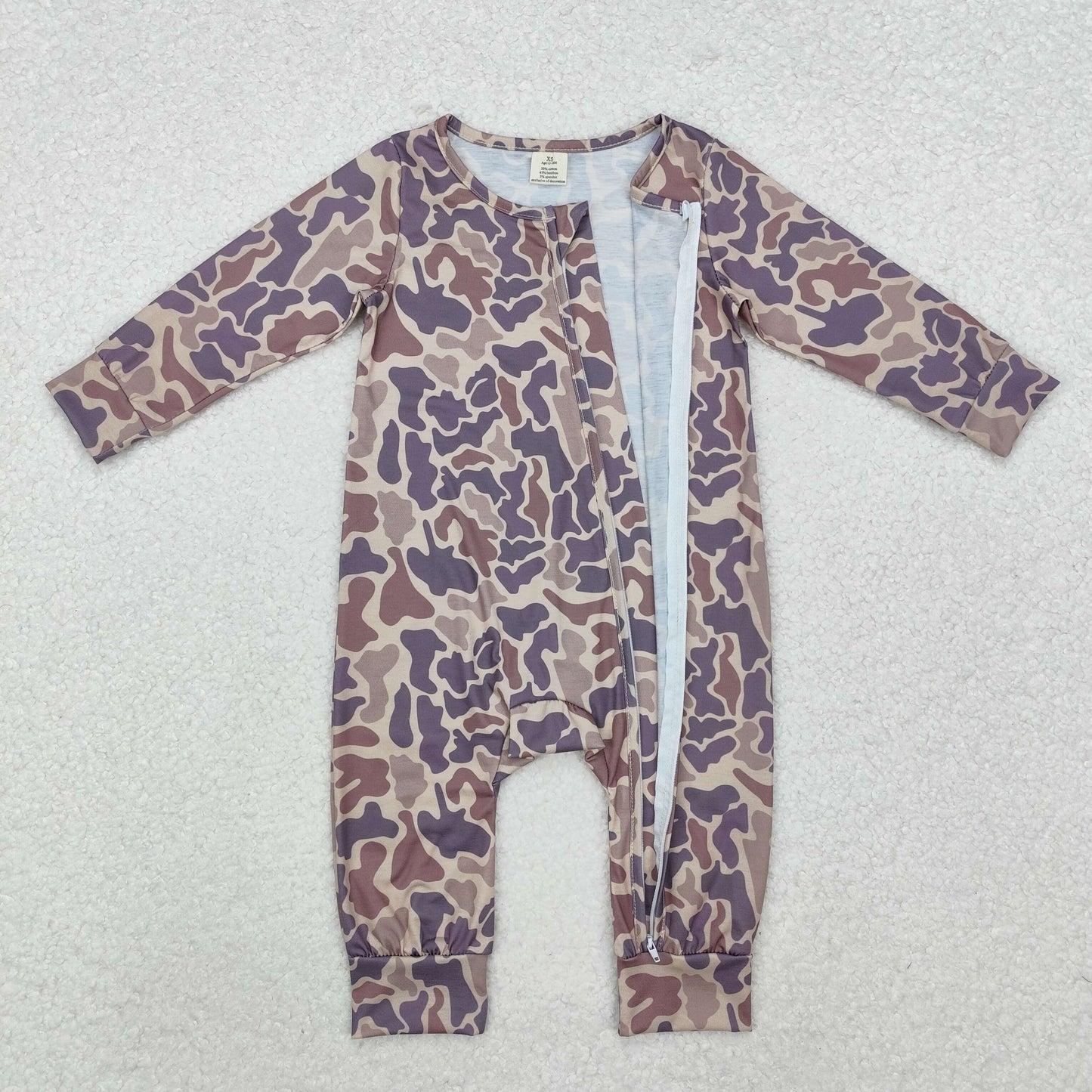 Camo print Long Sleeve romper ( material contains bamboo )