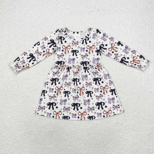Bow Pattern Cartoon Long Sleeve Girls Dress