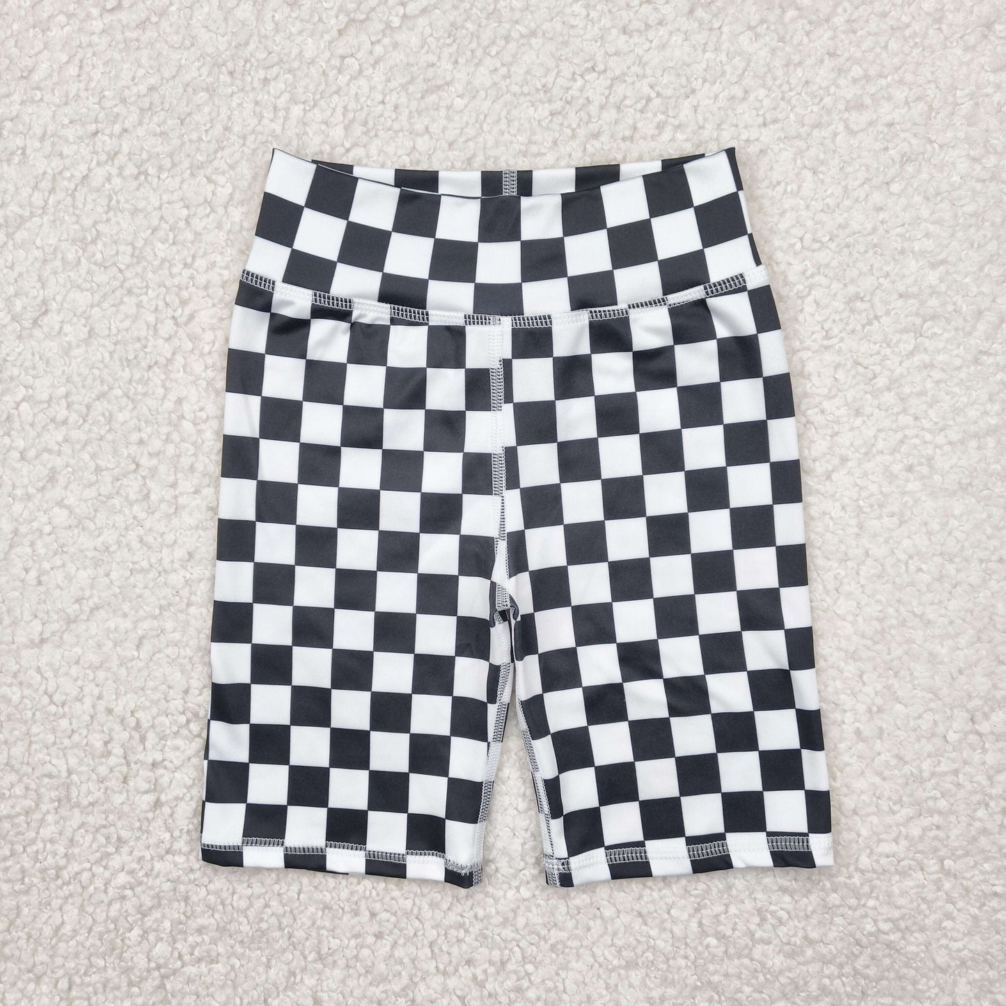 Black white plaid yoga Kids bike Short