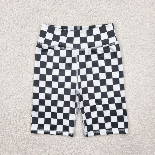 Black white plaid yoga Kids bike Short