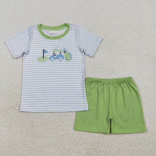 blue stripe golf cart embroidery Summer SetBSSO1504