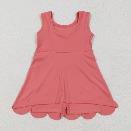 pink solid yoga sleeveless print girl dressGSD2350