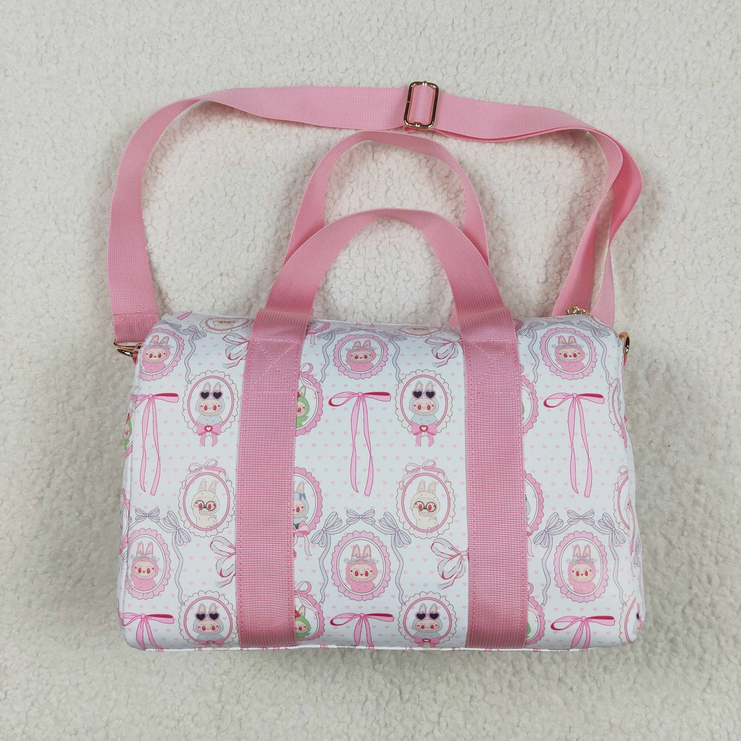 pink white cartoon Gym bag