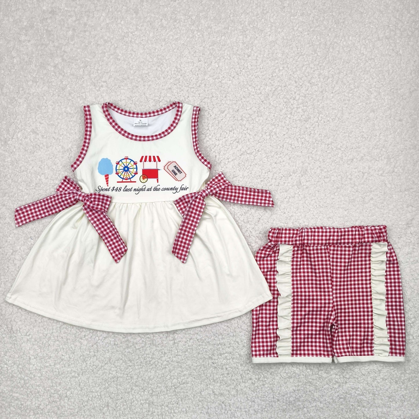 letter bows beige Girls Suit Summer Set