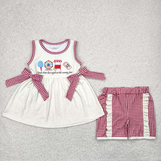 letter bows beige Girls Suit Summer Set