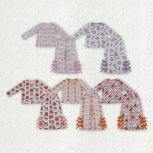 Halloween Pumpkin Ghost Bows Scallop Edge Kids Sibling Matching Clothes