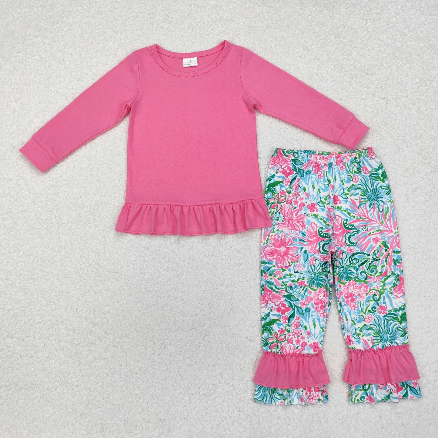 Hot Pink flowers pants Girls Set