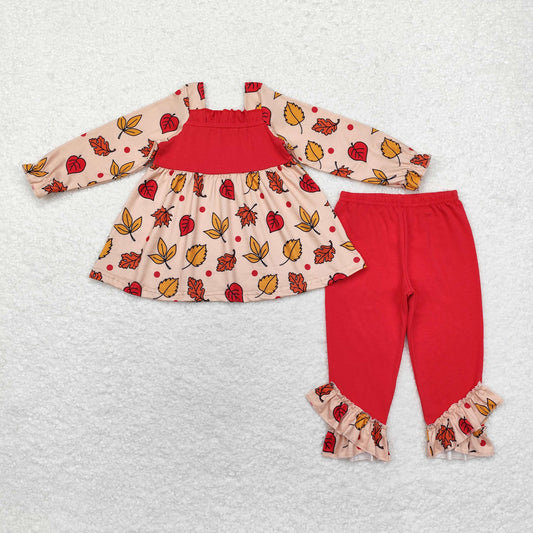 leaves print leggings Pants Girls Set