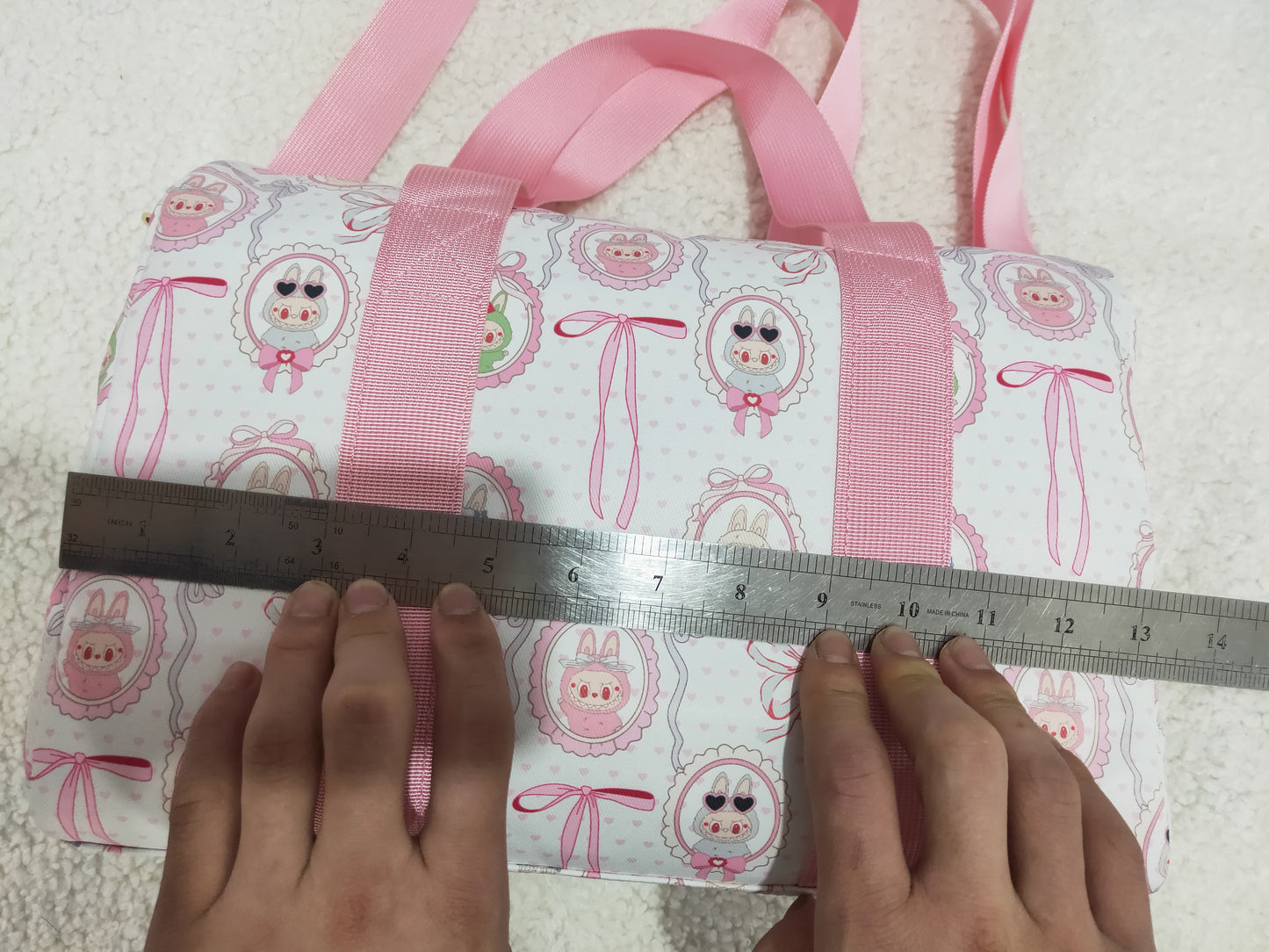 pink white cartoon Gym bag