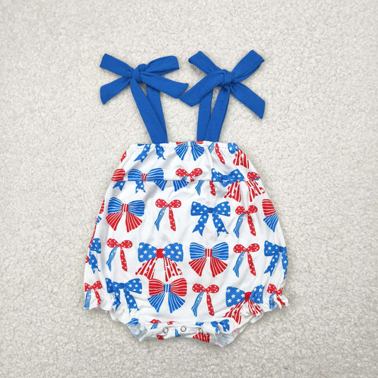 4th of July bows embroidery Baby Romper