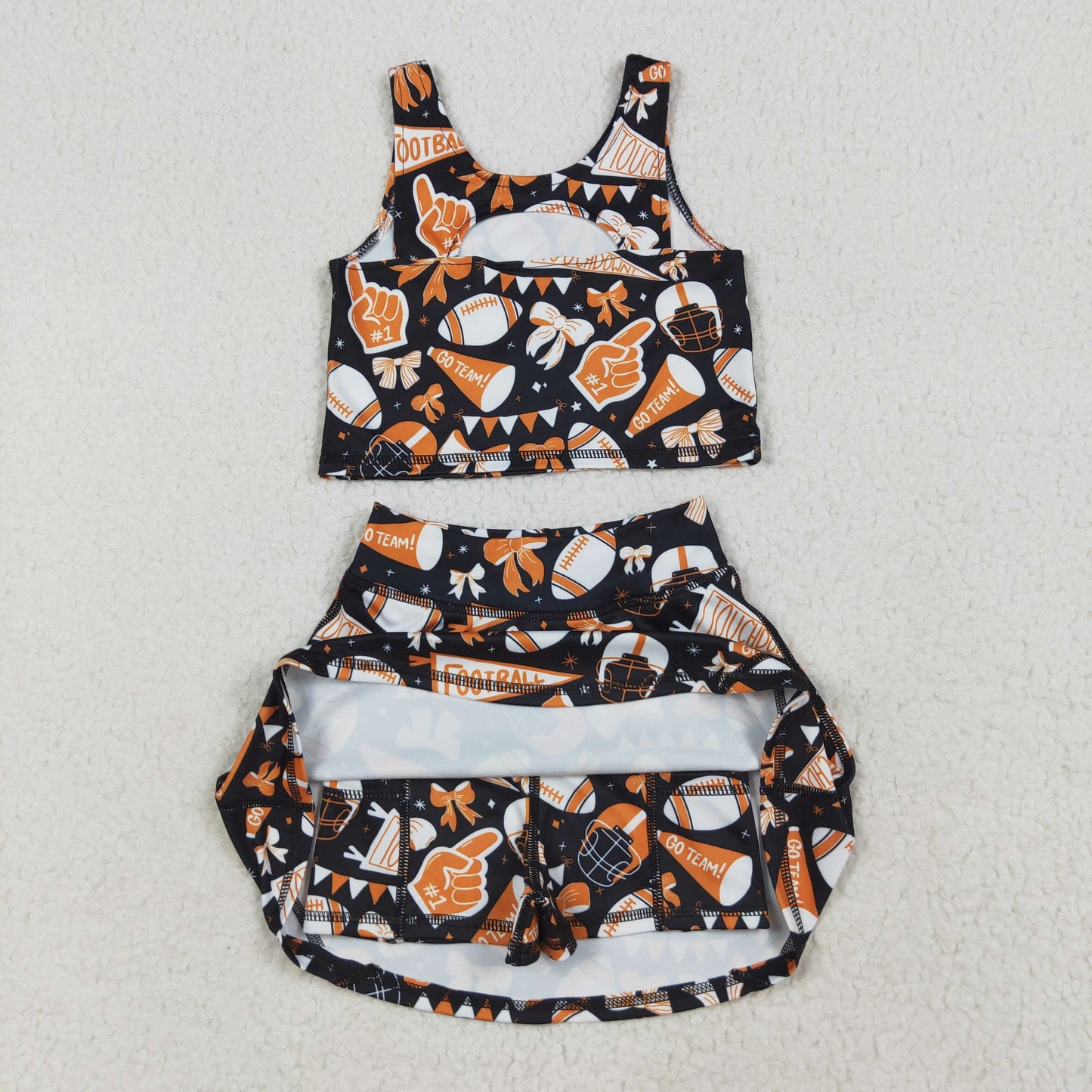 orange bows football print yoga girl Sleeveless set GSD2687