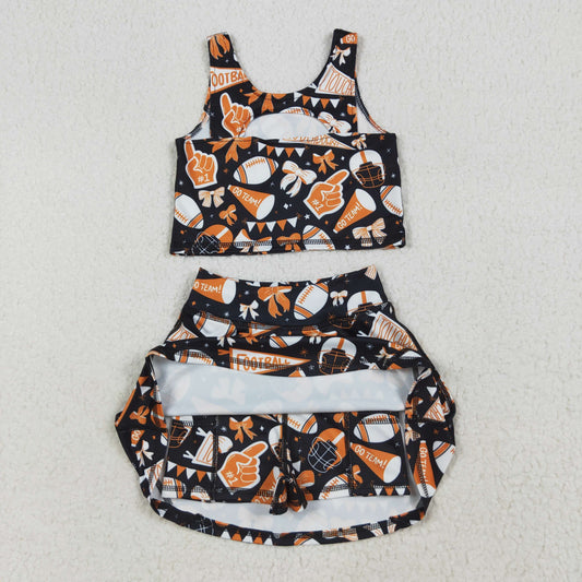 orange bows football print yoga girl Sleeveless set GSD2687