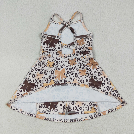 brown beige leopard yoga sleeveless print girl dress GSD2649